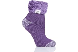 HEAT HOLDERS Ladies Lounge Feather Turn Over Cuff Socks with Grips Pack of 1