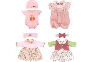 WANDERGO Baby Doll Clothes Outfits Overalls for 14-18 Inch Baby Dolls, 4 Pack Baby Doll Clothes Sweet Outfits for 35-43cm Baby Doll Girls Birthday (Not Include Doll)
