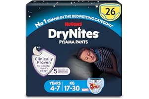 Huggies DryNites Pyjama Pants, Boys 4-7 Years (17-30KG), Up to 100% Leak Free Nights, Bedwetting Pants, 26 Count