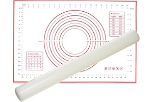 Eagles 1Pcs Red Feuille à Pâtisserie Tapis Anti-adhérent en Silicone (400*600 mm), Feuille à pâtisserie Add 1Pcs Rouleau à pâtisserie de 40cm en polyéthylène anti adhésif pour fondants, pâtes à sucre