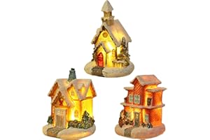 VIDILLO Świąteczna wioska domy zestaw 3 szt. LED świecące zestawy ozdób bożonarodzeniowych żywica ornament budynki scena dekoracje świąteczne świecący śnieg dom wakacje oświetlenie dekoracje bożonarodzeniowe przyjęcie dekoracja