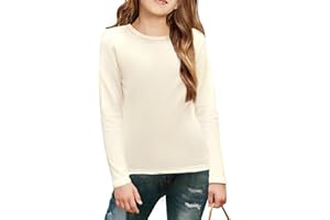 Arshiner Camiseta de Manga Larga para Niñas Cuello Redondo Forro Polar Interior Color Liso Sudadera Térmica Básica para Niños Sudadera Térmica Informal de Corte Ajustado 5-12 Años