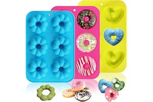 AUTOWNLUX Stampo Ciambelline in Silicone, Set di 3 Stampo in Silicone per Dolci, 230℃ Resistente, Anti Aderente Stampo Ciambelline (Cuore, Tondo, Zucca)