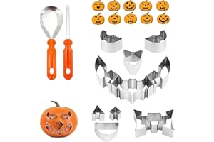BOUFEIDA 12 Stück Kürbis Schnitzset, Kürbisschnitzwerkzeuge, Halloween Kürbis Schnitzset, Kürbis Werkzeug, Kürbis DIY Schnitz Set Vorlagen Edelstahl für Erwachsene und Kinder Halloween Dekoration