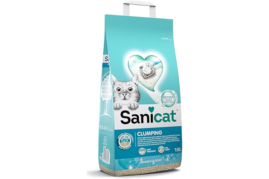 Sanicat - Clumping Cat Litter with Marseille Soap scent | Made of natural minerals with guaranteed odour control | Absorbs moisture and makes cleaning the tray easier | 10 L capacity