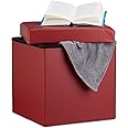 Artistic Fashionista Limited Ottoman Storage Box Faux Leather Folding Footstool Rest Seat Storage Stool Toys Chest Bench Blanket Linen Laundry Box (Small 38x38cm, Red)