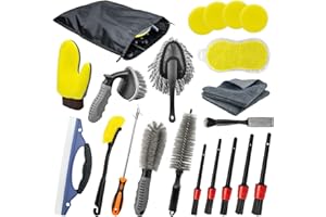 AdrreyuFny Kit Pulizia Auto, 21 PCS Kit Lavaggio Auto per Interni ed Esterni Kit Prodotti Pulizia Auto con Spazzole Pulizia Auto, Panno in Microfibra, Spugne per Lucidatura ECC