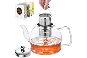 STNTUS INNOVATIONS Teekanne Glas 1.5L, Teekanne mit Siebeinsatz, STNTUS Glaskanne mit Teesieb für Losen Tee, Teeblumen, Tee Kanne Tropffrei, Teebereiter, Teekannen Hitzebeständig
