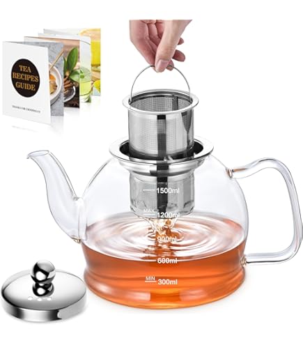 Waterscheiding glazen theepot met houten handvat, hekserij theepot