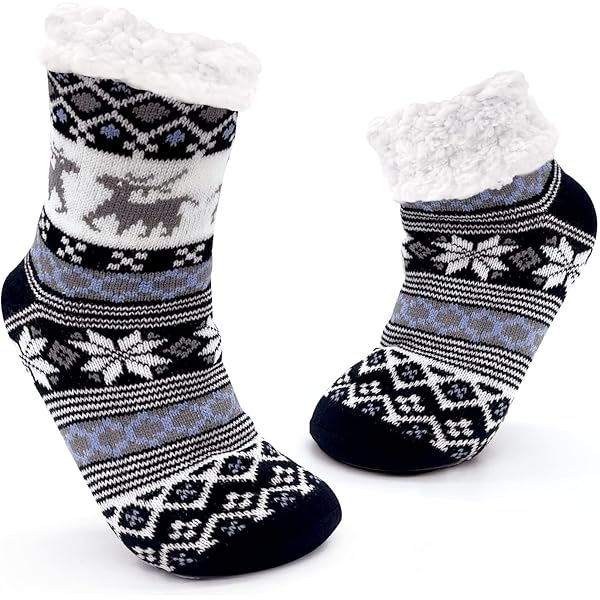 Chaussette Foot Antidérapante YOUCAI Maision Slipper Antidérapantes Hiver Chaud Douce Polaire Epaisse Thermique Chaussette De Sol Peluche Nuit Bleu Chausson Chaussette Femme