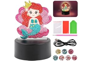 Herenear Regalo Sirene Bambina 4 5 6 7 8 9 Anni, Kit di Pittura Diamante 3D per Bambini, Kit Lavoretti Creativi per Bambini, Luce Notturna Bambini, Creativi Regali Giochi di Compleanno