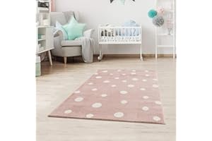 ‎JIMRI Jimri Kinderteppich DOTS l Pünktchen Gepunktet l Öko-Tex Siegel | Farbe: Beige Blau Rosa | Kinderzimmer/Jugendzimmer
