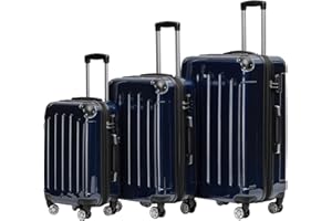 BEIBYE- 3er Kofferset Hartschalen-Koffer Reisekoffer Trolley Rollkoffer Set Reisekofferset (Dunkelblau)