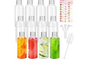 Mooshy 60ml Plastic Bottles Mini Alcohol Bottles 12pcs Empty Spirit Bottles Shot Bottles with Lids Bottles Miniature Reusable with Silver Screw Caps for Alcohol Juices Water