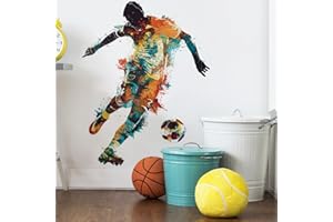 Runtoo Calcomanía de pared de jugador de fútbol para dormitorio de niños, deportes, portería de fútbol, calcomanías artísticas para despegar y pegar, póster decorativo para habitación de adolescentes