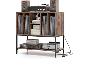 RELAX4LIFE Giradischi Vinili Stand Tavolino con Stazione di Ricarica, Espositore in Legno per Dischi 150, Scaffale Inferiore, Supporto per Giradischi, Ideale per Soggiorno e Sala Musica (Industriale)