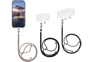 Olliwon 3 Pièces Tour de Cou Telephone Universelle Cordon de Collier avec 6 Patchs, Longe Porte-clés Lanière Compatible avec Coque de Téléphones Portable pour Smartphone (Noir + Or Noir + Arc-en-ciel)