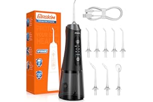 Glaskim Jet Dentaire Hydropulseur Professionnel - 4 Modes de Nettoyage, Réservoir 320ML Grande Capacité, 8 Buses Interchangeables, USB Charge Rapide, IPX7 Étanche, Portable pour Maison & Voyage,Noir