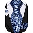 Barry.Wang Men Tie Set Paisley Pocket Square Cufflinks for Men Silk Necktie Wedding