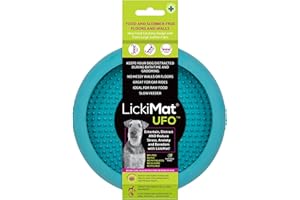 New LickiMat UFO - Bathing, Shower & Grooming Distractor. Natural Rubber Large Soother Licking Nubs soft and runny treats. Unique Food and Dribble Catcher Design. Slow Feeder Dog Bowl. (Turquoise)
