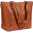 S-ZONE Vintage Genuine Leather Shoulder Laptop Bag Work Totes for Women Purse Handbag with Back Zipper Pocket