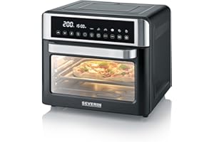 SEVERIN Mini-Four et Friteuse à Air chaud 12 en 1, Four posable 25 L, Mini four Grande capacité Multifonction 2 200 W avec Ecran tactile, Noir/Inox, TO 9579