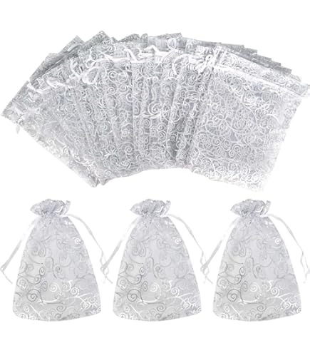 100 Sacchetti Organza 17x23cm Con Stella E Luna - Per Regali, Matrimoni E Bomboniere