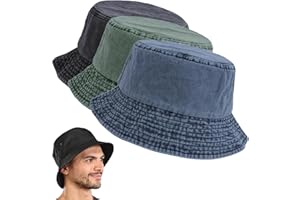 OuMaiFeng 3 Pack Vintage Denim Fishing Bucket Hats for Men Women Waterproof Breathable Wide Brim Hat Sun Hats UV Protection Hat Walking Hiking Boonie Hats Chin Strap (Blue+Green+Black)