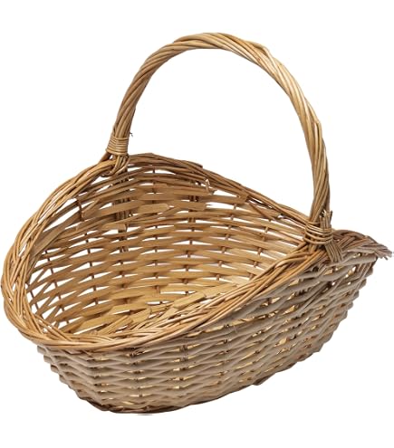Panier Ovale En Osier Avec Poignée - Gris Clair - Taille M (48x30x14 Cm) - Doublure Toile De Jute - Pour Jardin, Récolte - 5