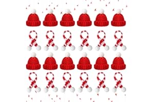 Funrelaxer 24 Stücke Mini Weihnachtsmütze und Schal Set, Mini-Strickmütze des Weihnachten, Kleine Weihnachtsmützen Set für Flaschen, hund und Puppen