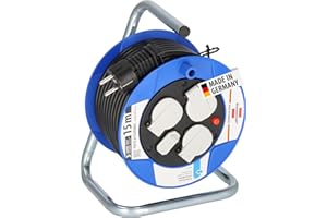 Brennenstuhl Garant Kompakt Kabeltrommel 3-fach mit USB (Kabeltrommel mit USB-Ladefunktion und 15m Kabel, Made in Germany) blau