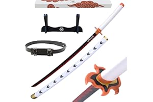 Hashiman - Katana Demon Réplique Manga Sabre + Support Epée Bois + Ceinture - Catana Japonais Cosplay Décoration Jouet Enfant Adulte - Jeu Déguisement Deco Ninja (Kyojuro Rengoku)
