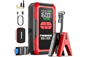 FNNEMGE Arrancador de Coches 6500A 26800mAh con 160PSI Compresor de Aire, Arrancador Batería Coche (para Todos los vehículos de Gasolina o de 10,0L de diésel), con Salida USB, 2 Luz LED, Pantalla HD.