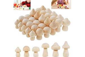 Gatphy 30Pcs Unfinished Wooden Peg Dolls, 6 Size Unfinished Wooden Mushroom Family Wood Figures Decorative Mushroom Peg for Kids DIY Craft Painting (30Pcs)