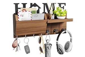 HapiRm Key Holder for Wall, Key Hanger with Home Design, Key Hooks Wall Mounted with Mail Sorter for Entryway, Mudroom, Hallway, Bedroom, Kitchen, Office (7 Hooks, Brown)