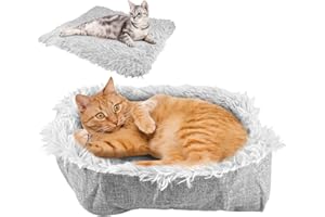 EXIN DECHEN Puszyste legowisko dla kota, 2 w 1, legowisko dla kota, nadaje się do prania, 61 x 51 cm, poduszka dla kota, izolacja cieplna, pogrubienie, wygodna sofa dla kota, szary, kosz dla kotów