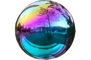 Pangmao 200mm Rainbow Stainless Gazing Ball Garden Sphere Mirror Decorative Balls Reflective Gazing Globe for Shiny Home Garden Ornament Decorations (8 Inch)