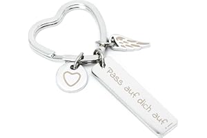 Glitzkind Herz Schlüsselanhänger »Pass auf dich auf!« | Auto-Schlüssel Glücksbringer Schutzengel Engel Anhänger Geschenk zum Führerschein Geburtstag Weihnachten Frauen Freundin Mama Tochter | Silber