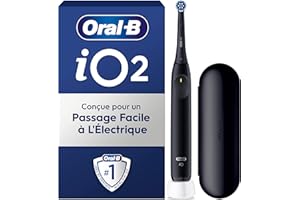 Oral-B Brosse A Dents Electrique iO 2 Noire, 3 Modes De Nettoyage, Brossage Souple Et Silencieux, Capteur De Pression, Brossette Oral B De Rechange, Chargeur, Etui De Voyage