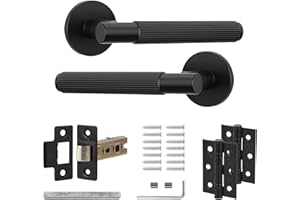 Decoranddecor Hera Black Door Handles Internal - Aluminium Matt Black Door Handle Sets for Wooden Interior Doors - Internal Door Handles with Mortice Latch and Hinge