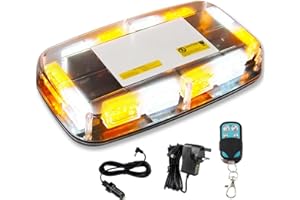 JMEST LEAD Lumières stroboscopiques Orange/Blanc sans fil avec Base magnétique, lumière de balise de secours Rechargeable de 48 LED, lumière clignotant de toit pour les véhicules de camions de voiture