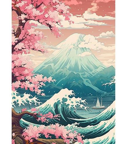 Kit Diamond Painting Vagues Japonaises 30x40 Cm - Broderie Diamants 5D, Activité Manuelle Adulte, DIY Complet