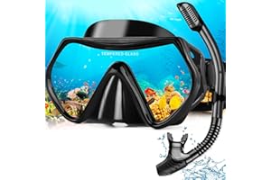 Snorkel Set Adults 180° Panoramic Anti-Fog Snorkel Mask with Dry Top Valve, Leak-Proof Tempered Glass Diving Set for Swimming Snorkeling, Travel-Friendly Kit with Adjustable Straps, Hydomi
