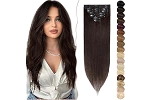 ‎SEGO SEGO Clip in Extensions Echthaar 8 Tressen Haarverlängerung günstig Haarteil 100% Remy Human Haar dünn glatt Dunkelbraun#2 20"(50cm)-70g