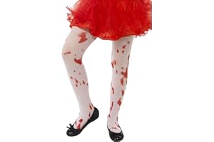 Smiffys Kids White Tights with Blood Stain Print, Halloween Fancy Dress Accessory for Girls, Spooky Zombie Horror Costumes, Halloween Parties &Trick or Treat Events, Ages 6–12
