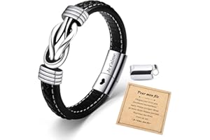 SUNSH Idée Cadeaux Homme,Bracelet Homme,Cadeaux D'anniversaire,Cadeaux Pour Papa/Fils/Homme/Petit Ami/Mari,Noël,Saint-Valentin,Cadeaux De Noël Pour Homme,Bracelet En Cuir En Acier Inoxydable