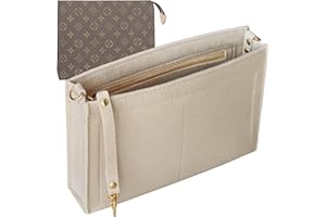 Soyizom Trousse de toilette de 19 à 26 pour cosmétiques, sac à main en feutre pour femme, organiseur de poche avec porte-clés, boucle dorée et fermeture éclair (taille L, 26, beige)