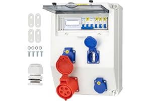 CHENGPI Coffret Électrique de Chantier,Répartiteur Mural,Distributeur de Courant Électrique avec Disjoncteur,5P CEE Prise et Schuko Prise,Distributeur de Puissance Consommée pour Ateliers et Usines