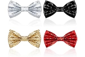 LURVOUS 4 Pezzi Papillon Paillettes Scintillante Regolabile Uomo, Lucido Glitterato Pre-legati per Feste Carnevali Spettacoli, Nero Oro Argento Rosso