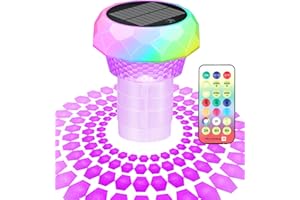 Qoolife Dosierschwimmer Pool für bis zu 4 Chlortabletten Solarlicht LED 7 Farben Pool Dosierer Chlorspender Pool Schwimmer mit Fernbedienung Einstellbar Faltbar Chlortabletten Dosierer